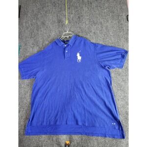 VTG Polo Ralph Lauren Polo Shirt Big Pony‎ Logo Cotton Casual Blue Men Sz 3XLT